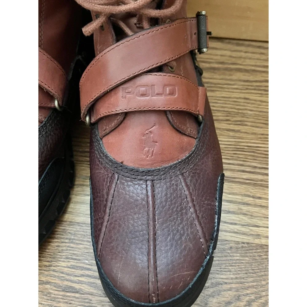Polo Ralph Lauren Tavin Leather Shearling Duck Boots Mens 12D Brown 0862